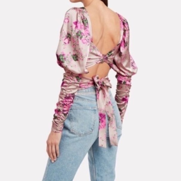 For Love And Lemons Palais Floral Crop Top in Gris Size XS - Picture 15 of 15